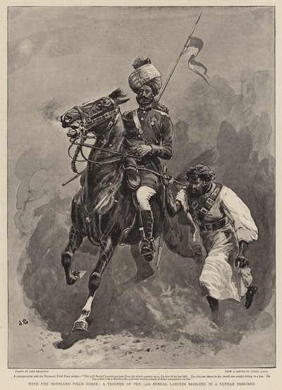 With the Mohmand Field Force, a Trooper of the 13th Bengal Lancers Bringing in a Pathan Prisoner by John Charlton